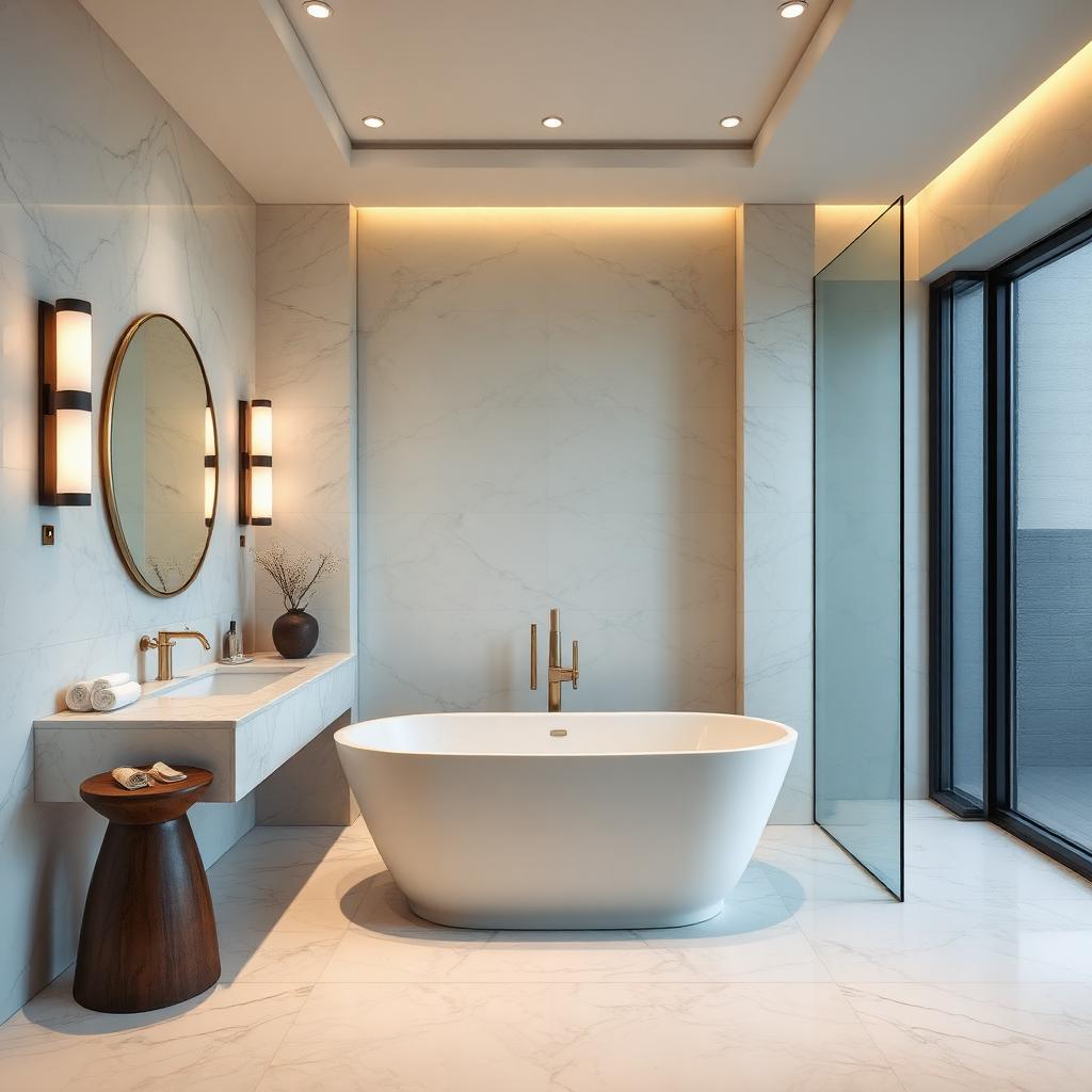 Modern bathroom remodel with new tile and fixtures