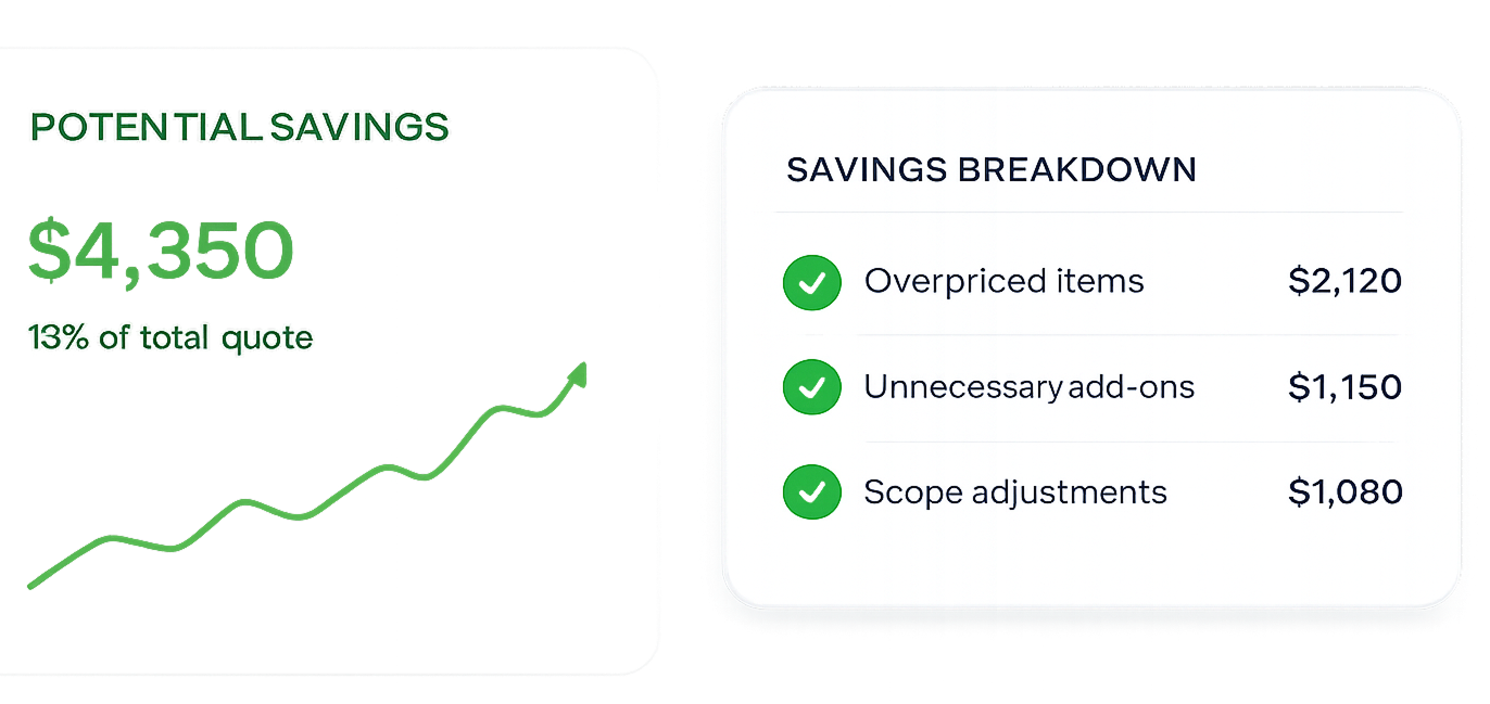 AI identifying cost savings opportunities in a contractor quote